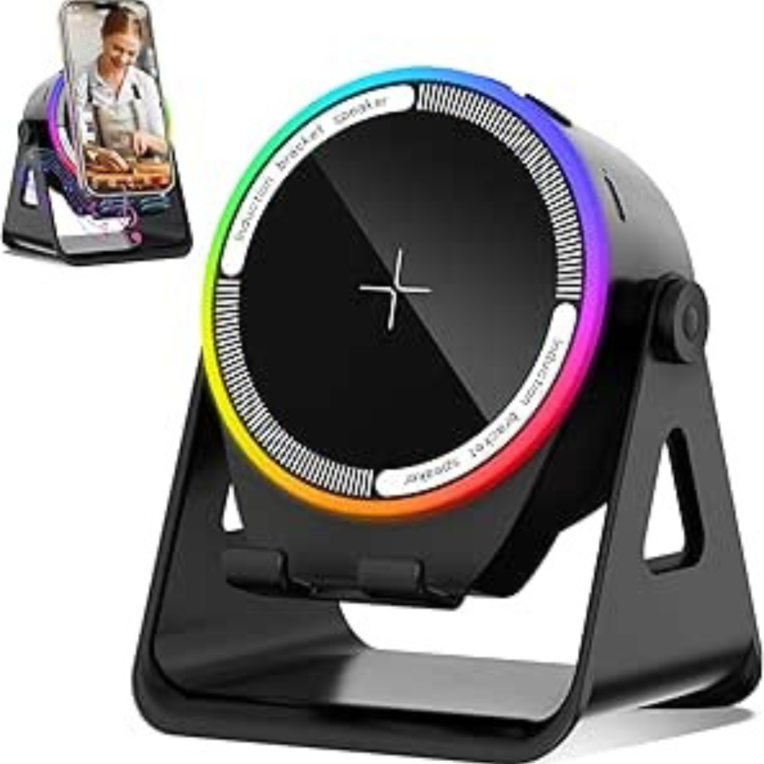 4 in 1 wireless induction speaker with rgb lights & phone stand | 360° rotating design 4 in 1 wireless induction speaker with rgb lights & phone stand | 360° rotating design